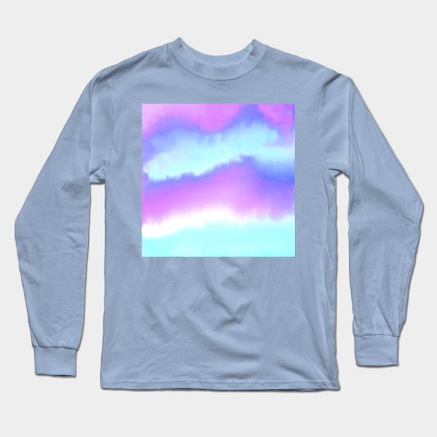 Purple and Blue Watercolor Blend Long Sleeve T-Shirt by Carolina Díaz